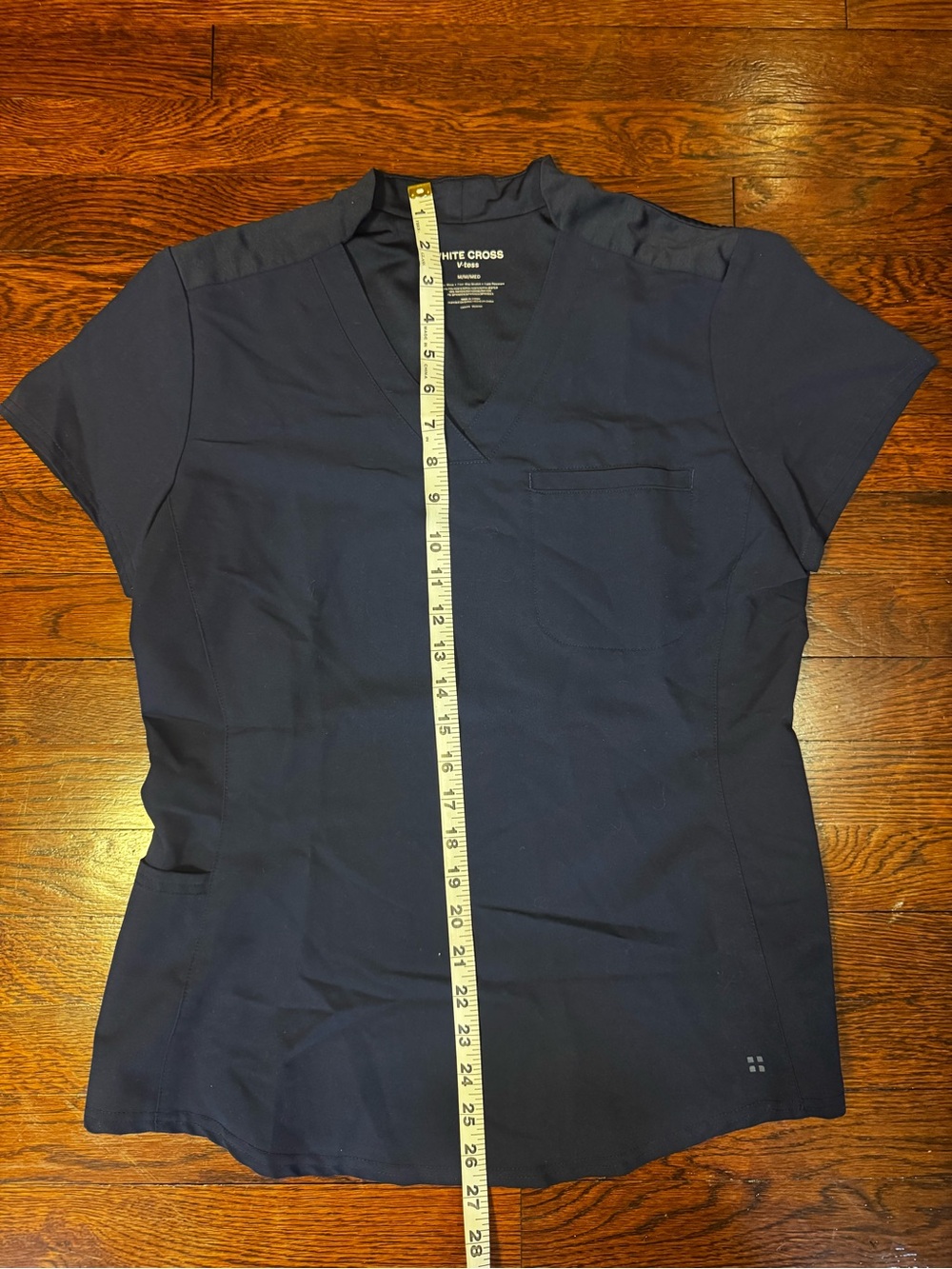 White Cross Navy Short-Sleeve V-Neck Scrub Top